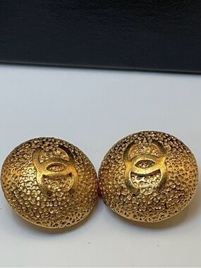 Chanel Textured Button Clip On Earrings